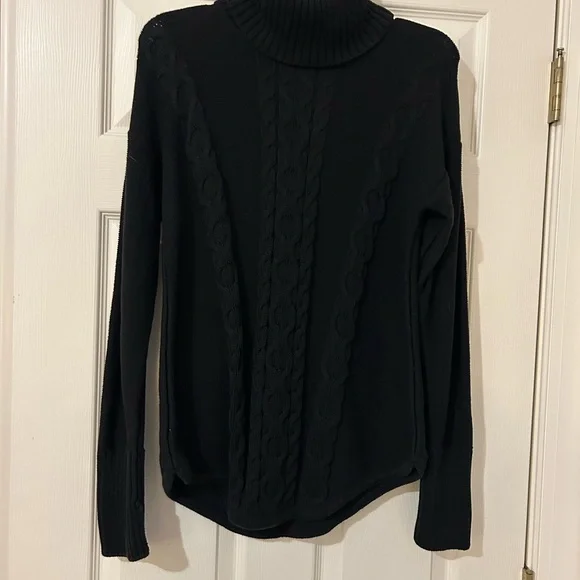 L.L. Bean Cable Knit Black Turtleneck Sweater with Long Sleeves - Picture 2 of 6
